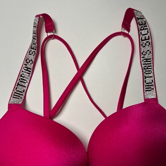Victoria Secret 34B Bombshell Push Up Bikini Top LOGO Shine Strap Rose Pink - Picture 4 of 7